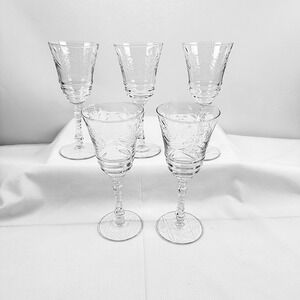 5 Rock Sharpe‎ Arctic Rose Water Goblets Crystal Blown Glass Discontinued